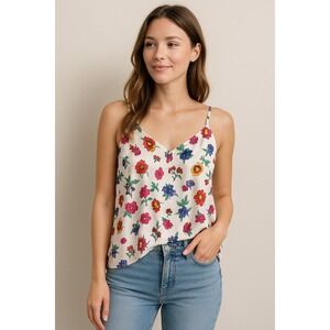 Womens Satin Floral Cami Tank Top Size M Spaghetti Straps V Neck Y2K Whimsygoth